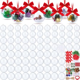 Hiboom 100 Pcs Clear Plastic Fillable Ornaments Christmas Balls Ornament 4 Different Sizes DIY Fillable Ornament Baubles and Various Accessories for Christmas New Years Gift Holiday Wedding Party