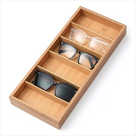 Lunavita 6-Slot Sunglasses Organizer Tray, Sunglasses Storage Case, Eyeglass Display Eyewear Display Box,Jewelery Display Organizer Tray, Natural Bamboo