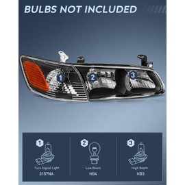 Nilight Headlight Assembly Compatible with 2000 2001 Toyota Camry Replacement Headlamp Black Housing Amber Reflector Driver and Passenger Side