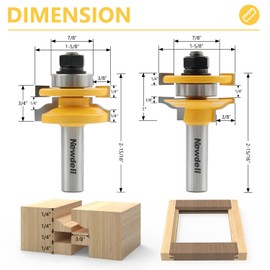 Newdeli 3Pcs Raised Panel Router Bits 1/2" Shank Cabinet Door Router Bit Set (Tenon Cutter Diameter: 1-5/8") Ogee Rail and Stile Router Bits Tongue and Groove Router Bit Set Woodworking Tools