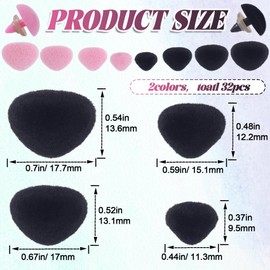 BEIQIYA 32pcs Craft Noses for Amigurumi, Plastic & Flocking Doll Accessories with Washers, 11/15/17/18mm Craft Nose Set for Plush Puppet Crochet- Pink