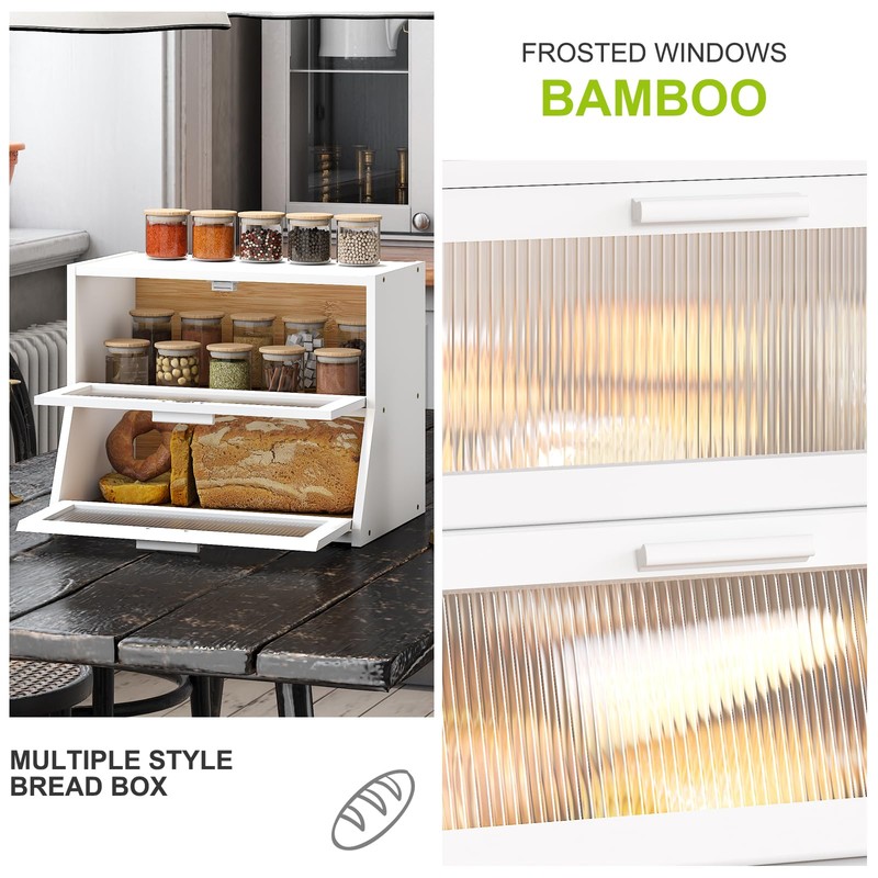 Large Bread Box Double Layer Bamboo Bread Box for Kitchen