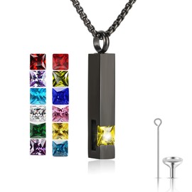 Birthstone Cuboid Locket Urn Necklaces for Ashes Cremation Jewellery Urns for Human Ashes Memorial Urn Keepsake Pendant