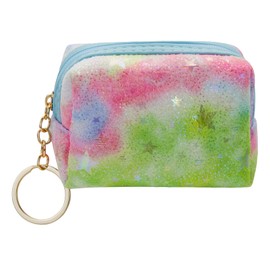 AdiStylinno Coin Purse, Polyester Creative Tie-Dyeing Change Purse Portable Woman Coin Pouch with Zipper and Key Ring (Blue)