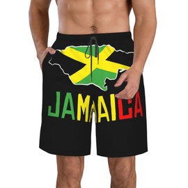 JUDIMANG Jamaica Map Red Men's Swim Trunks Quick Dry Board Shorts Beach Swimsuit with Pockets Mesh Lining Medium