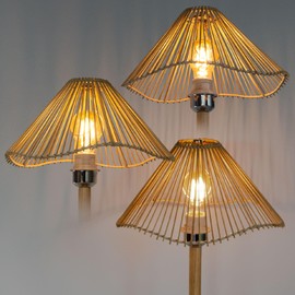 Rattan Spider Lamp Shade, Unique Weave Bamboo Design, Small Replacement Shade for Wall Lamp, Floor Lamp, Rustic, Modern boho (3, Cream Beige)