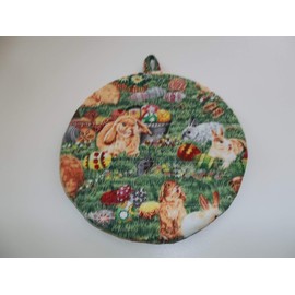 Pot Holders Heat Resistant Easter Eggs and Rabbits Potholders Handmade Double Insulated Quilted Hot Pads Trivets 9 inches Round