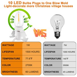 Methuker - Luces de Navidad con 4 bombillas LED de color blanco cálido, decoración para casas de pueblo de Navidad
