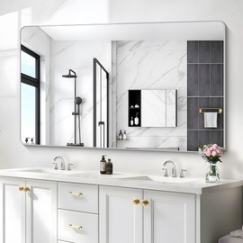 CIVENO 55"x36" Silver Bathroom Mirror, Large Rectangle Mirror, Rectangular Wall Mirror, Rounded Corner Vanity Mirror with Aluminum Metal Frame for Bathroom Bedroom Living Room