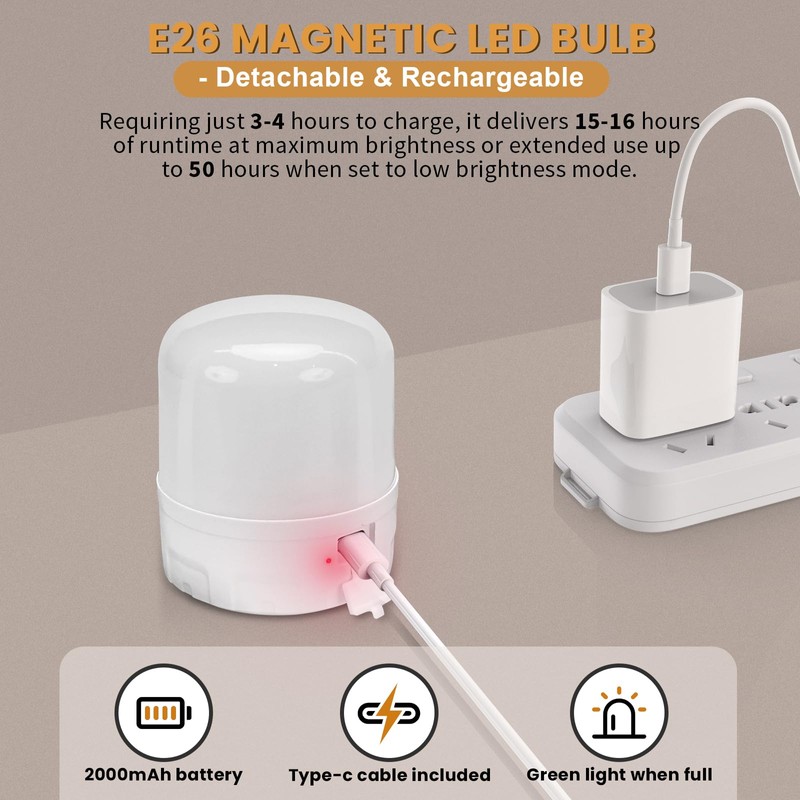 Qoollife E26 Rechargeable Light Bulbs with Remote Control, Battery Operated