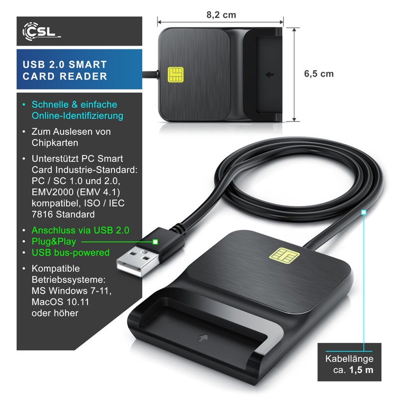 CSL - USB Chipkartenleser - SmartCard Reader/SIM Kartenleser - Plug&Play