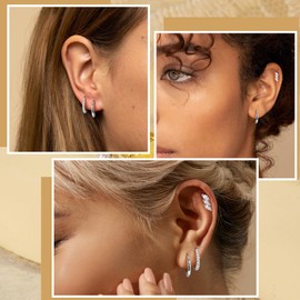 MILACOLATO 3 Pairs Gold Earrings Set for Women Girls Hypoallergenic 925 Silver Hoop Earrings and Stud Earrings 14K Gold-Plated Butterfly Zirconia Stackable Earrings Set for Multiple Piercings, Copper