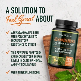 Ashwagandha Supplement 1300mg | High Strength Resistance to Stress & Increase Energy | Organic Ashwagandha Powder Capsules with Black Pepper for Absorption | Made in Canada | 60 Ct (1-Month Supply)