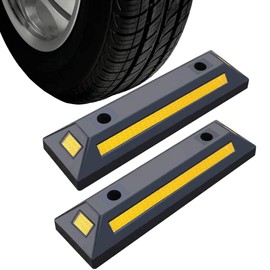 2 Pack Rubber Parking Guide Blocks Heavy Duty Wheel Stop Stoppers for Car Garage Parks Professional Grade Parking Rubber Curb w/Yellow Refective Stripes for Truck RV Trailer 21.25"(L)x5.7"(W)x3.54"(H)