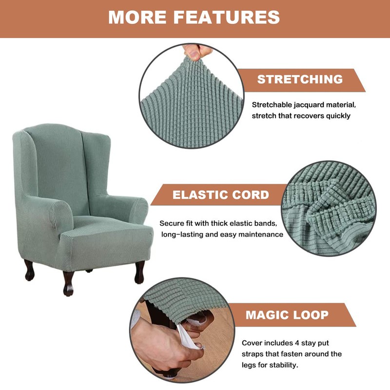 Eco-Ancheng Wingback Chair Slipcover 2 Piece Slipcovers for Wingback Chairs