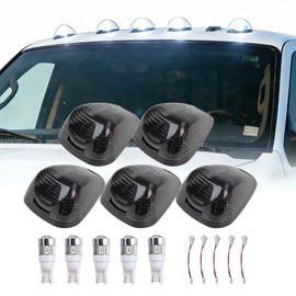 5 X Cab Marker Light, Smoke Lens with White T10 LED Roof Running Lights, Top Clearance Light for 1999-2016 Ford F150 F250 F350 F450 F550 F650 F750 E150 E250 E350 E450 Super Duty Pickup Truck