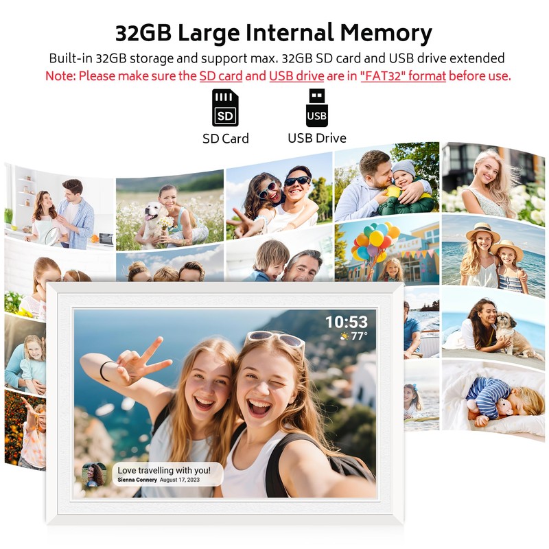Frameo 10.1" Digital Picture Frame with 32GB Memory White WiFi