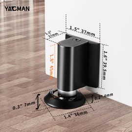 Yagman 3 Pack Magnetic Door Stoppers Retractable Bottom of Door Holder No Drilling Mount Floor Door Stop with Screws and Adhesive Catch Door Keep Door Open Matte Black MB-3