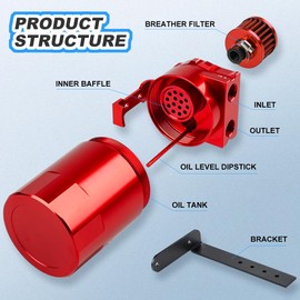JDMON Oil Catch Can with Air Filter, Passenger Side Oil Separator Compatible with Ford F150 2.7EB 3.5EB 5.0L 2011-2021, Expedition 3.5L EcoBoost 2018-2021, Raptor 3.5L Ecoboost 2017-2021, Red 350ml