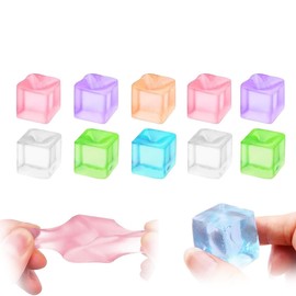 10 Pcs Mini Ice Cube Squeeze Toys Stress Relief Sensory Balls Toys Cute Ransparent Cube Sensory Toys for Adult( (Random Color)
