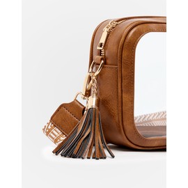 Unilily Clear Bag for Stadium Events, Clear Purse Stadium Approved Crossbody Bag for Concerts Sports Festivals Events Women, Brown with Herringbone Strap