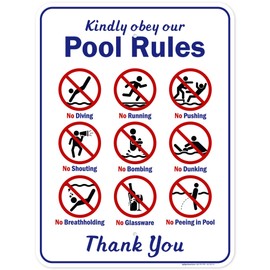 Kindly Obey Our Pool Rules Sign, 18x24 Inches, Rust Free .063 Aluminum, Fade Resistant, Made in USA by My Sign Center