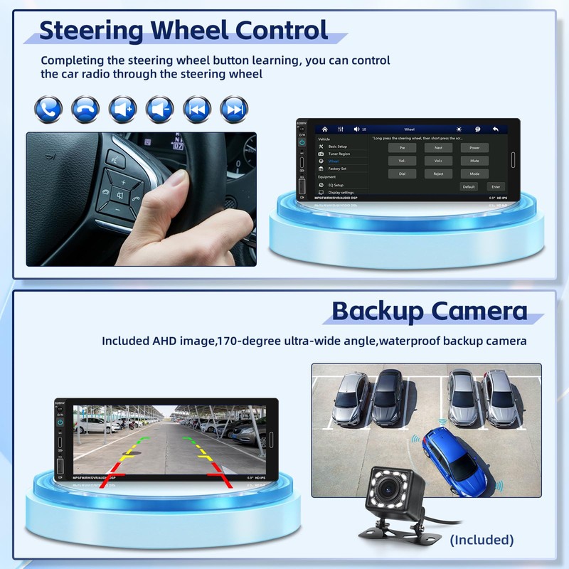 Fuluku 6.85 Inch Single Din Car Stereo with Wired Carplay