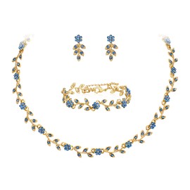 Clearine Wedding Jewellery Set for Women Bride, Beautiful Impressive Crystal Flower Leaf Cluster Choker Necklace Link Bracelet Stud Earrings Set for Bride Bridesmaid, Crystal