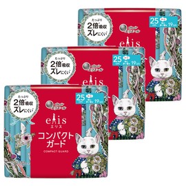 Higuchi Yuko Planning Product: Ellis Compact Guard, 9.8 inches (25 cm), Especially for Heavy Days, with Wings, 19 Sheets x 3 Pieces [Bulk Purchase]