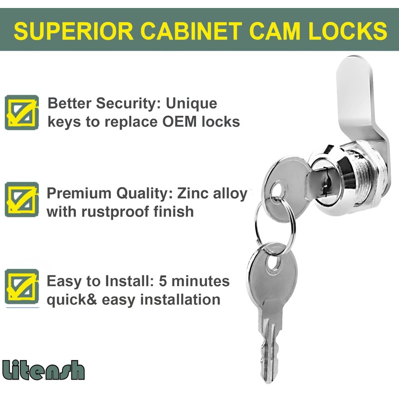 Litensh Cabinet Cam Locks 25mm, Mailbox Lock with Key Different,