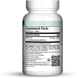 Maxi Health Natural Vitamin D3 -"2000 IU" - Nutrition Supplement - 90 Tablets - Kosher