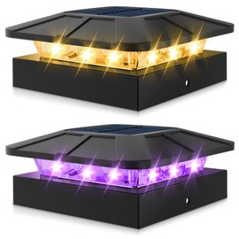 Peasur 2 Packs 4x4 Solar Post Cap Lights Outdoor, Purple & Warm White LED Fence Caps Light Waterproof, Wood & Vinyl Post Top Lighting for Deck Mailbox Railing Porch Outside