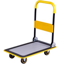HOMGX Platform Cart, Folding Platform Hand Truck with Two 360-Degree Swivel Wheels and Two Directional Wheels, Moving Flatbed Dolly Cart, 330lbs Capacity Push Cart, Yellow
