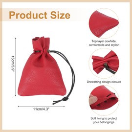 uxcell 1 Pcs Drawstring Bag, Leather Coin Purse, Change Purse for Women, Men's Leather Bag, for Jewelry, Keys, Coin Storage(Red)