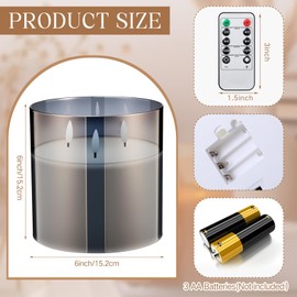 Retisee 6'' x 6'' Extra Large Flameless Candles, 3 Wick Glass Large Candles with Remote Control and Timer Function, Real Wax LED Pillar Flickering for St. Patrick's Spring Party Decor(Gray,1 Pcs)