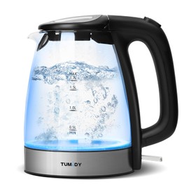 Tumidy Glass Electric Kettle,1.7L Hot Water Boiler 1500W Fast Boiling with Auto-Shutoff and Boil-Dry Protection,LED Lights,Comfy Touch Handle Wide Opening Cordless Tea Heater for making Tea Coffee