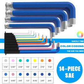 KJE 14-Piece Extra Long Jumbo Hex Key Allen Wrench Set, Large SAE Size 1/16"-3/4" with T-handle, Long Ball End, Durable S2, For Automotive, Mechanic, Furniture, Professional Grade Tools
