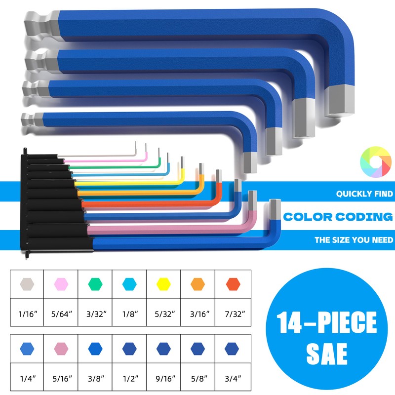 KJE 14-Piece Extra Long Jumbo Hex Key Allen Wrench Set,