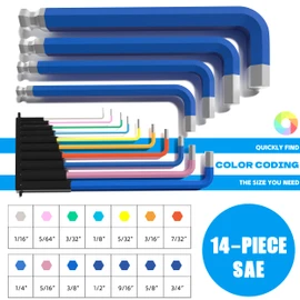 KJE 14-Piece Extra Long Jumbo Hex Key Allen Wrench Set, Large SAE Size 1/16"-3/4" with T-handle, Long Ball End, Durable S2, For Automotive, Mechanic, Furniture, Professional Grade Tools