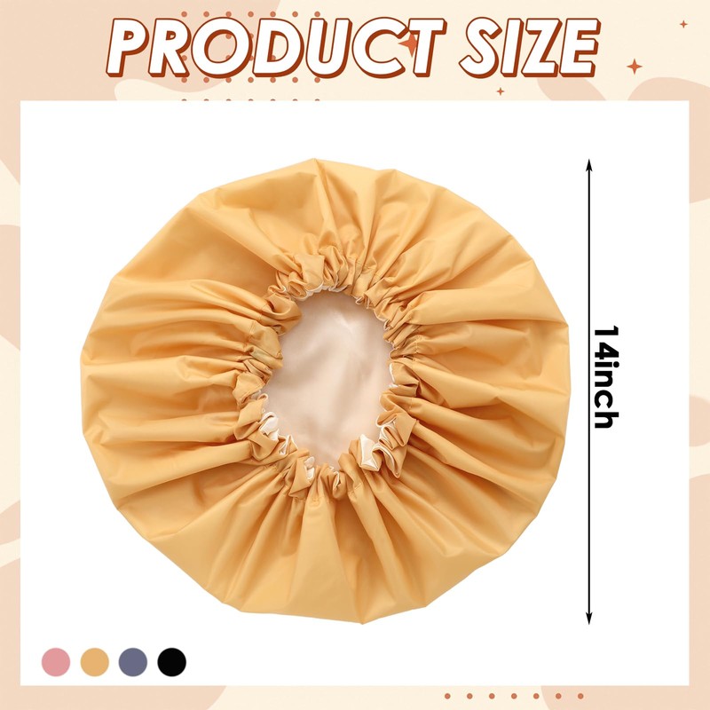 Janmercy 4 Pcs Shower Cap Satin Lined for Hair Protection