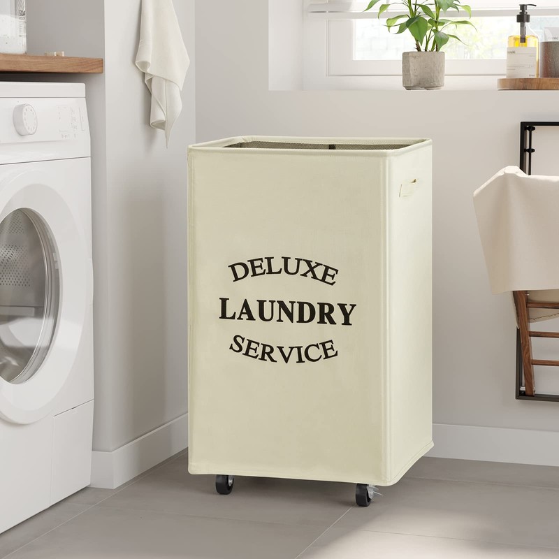 WOWLIVE Large Rolling Laundry Basket Wheels 90L Collapsible Tall Laundry