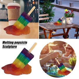Romeeton Melting Ice Cream Ornaments - Melting Popsicle Sculpture Resin Statue Decoration Candy Craft (Rainbow)