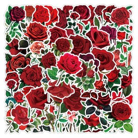 100PCS Roses Stickers for Water Bottle,Helmet,Computer,Car, Laptop,Scrapbook,Bike,Skateboard,Phone,Luggage,Aesthetic Flowers Waterproof Sticker,Cute Red Roses Vinyl Decals,Gift for Girls Boys Adults