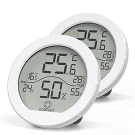 SECRUI KR-TH1 Indoor Hygrometer Thermometer, Room Humidity and Temperature Sensor Gauge with Face Icon Comfort Level Indicator, Large LCD Display, High & Low Records, 3 Mounting Choices, White