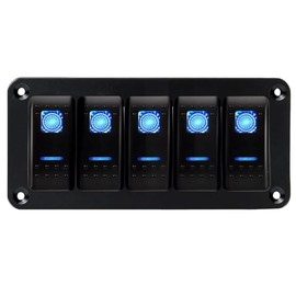 MIIGII MIIGII 5 Gang Rocker Switch Panel with 5 Pin On Off Toggle Switch 12V/ 20A 10A/ 24V, Waterproof Aluminum Switche Bracket for Car Truck Marine Boat RV