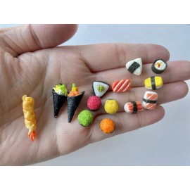 14 Pcs miniature dollhouse Handmade Clay sushi Hand roll Tempura Cut Roll Food
