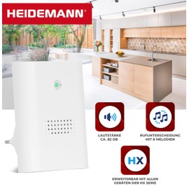 Heidemann Funkgong Set HX Plug-In (1 Empfänger, 1 Sender, weiß, max. Reichweite 100 m, Lautstärke 82 dB, 8 Melodien einstellbar, Klingel, Türklingel) 70801