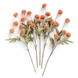 Ling's Moment Pompon Mum Artificial Flower, 5pcs Faux Silk Mini Chrysanth with Stems, Bulk Fake Wedding Filler Flowers for DIY Bouquet Centerpieces Arrangements Shower Decorations, Burnt Orange