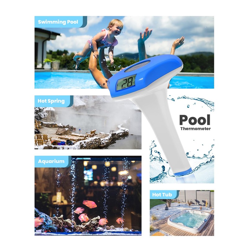 BALDR Pool Thermometer Floating Easy Read, Solar Pool Thermometer with