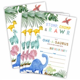 Nuckxy Dinosaur Baby Shower Invitation Cards With Envelopes, Stomp, Chomp & Roar Invites For Baby Shower, Gender Reveal, Baby Announcement, Party Favor & Accessories(25Pcs) - B04